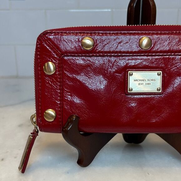 Michael Kors High Gloss Patent Leather Studded Full Size Wallet - Picture 2 of 15